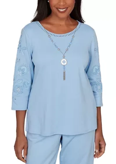 Petite Classics Embroidered Sleeves Top