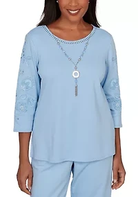 Petite Classics Embroidered Sleeves Top