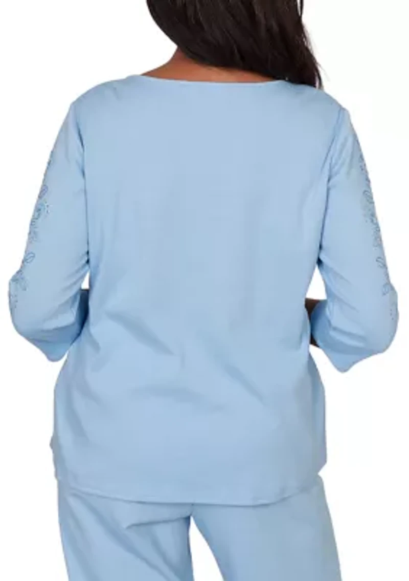 Petite Classics Embroidered Sleeves Top