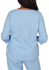 Petite Classics Embroidered Sleeves Top