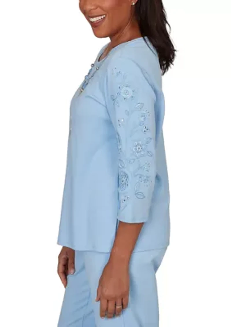 Petite Classics Embroidered Sleeves Top