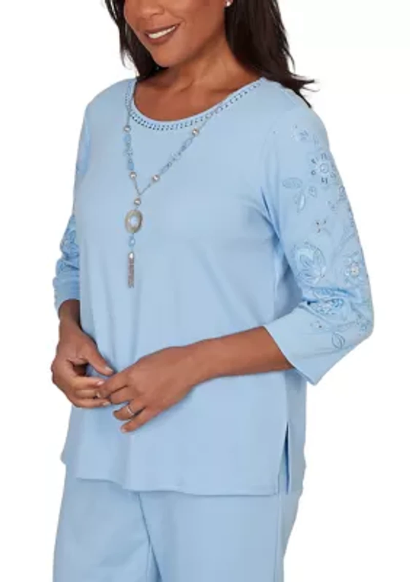 Petite Classics Embroidered Sleeves Top