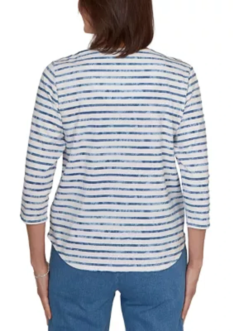 Petite Classics Stripe Embroidery Top