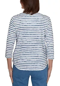 Petite Classics Stripe Embroidery Top