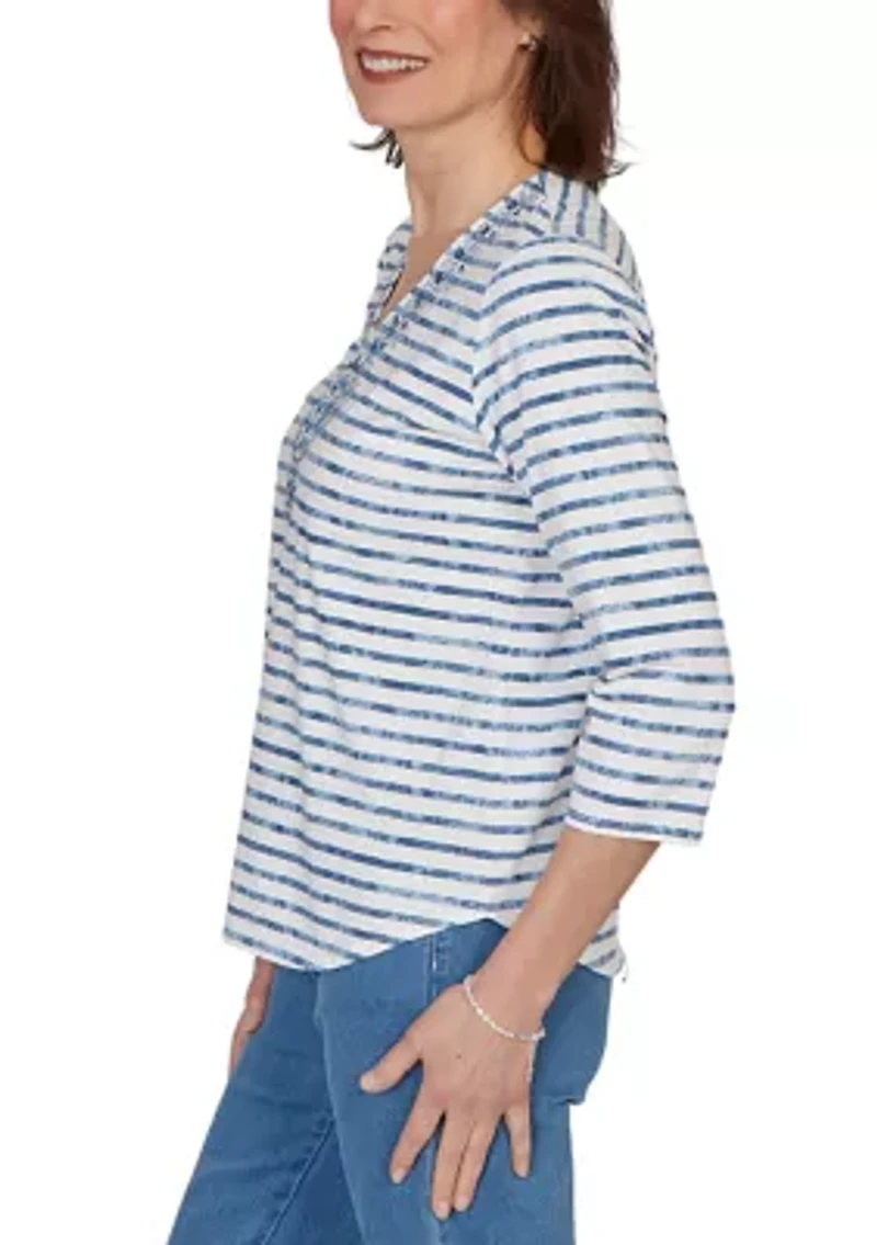 Petite Classics Stripe Embroidery Top