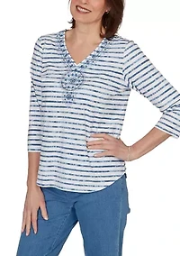 Petite Classics Stripe Embroidery Top