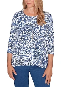 Petite Classic 3/4 Sleeve Batik Scroll Top