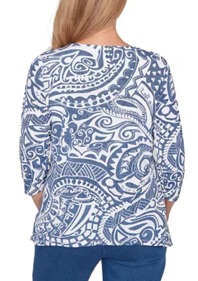 Petite Classic 3/4 Sleeve Batik Scroll Top