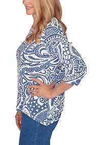 Petite Classic 3/4 Sleeve Batik Scroll Top