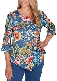 Petite Classics 3/4 Sleeve Textured Floral Top
