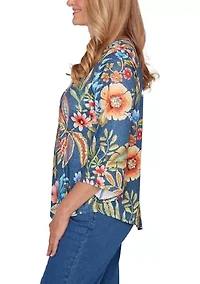 Petite Classics 3/4 Sleeve Textured Floral Top