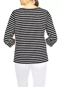 Petite Classic Wreath Stripe Holiday Print Knit Top