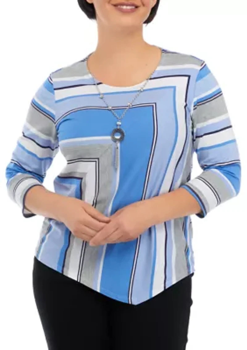 Petite Spliced Stripe Top with Necklace