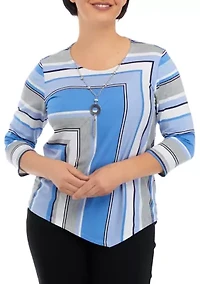 Petite Spliced Stripe Top with Necklace