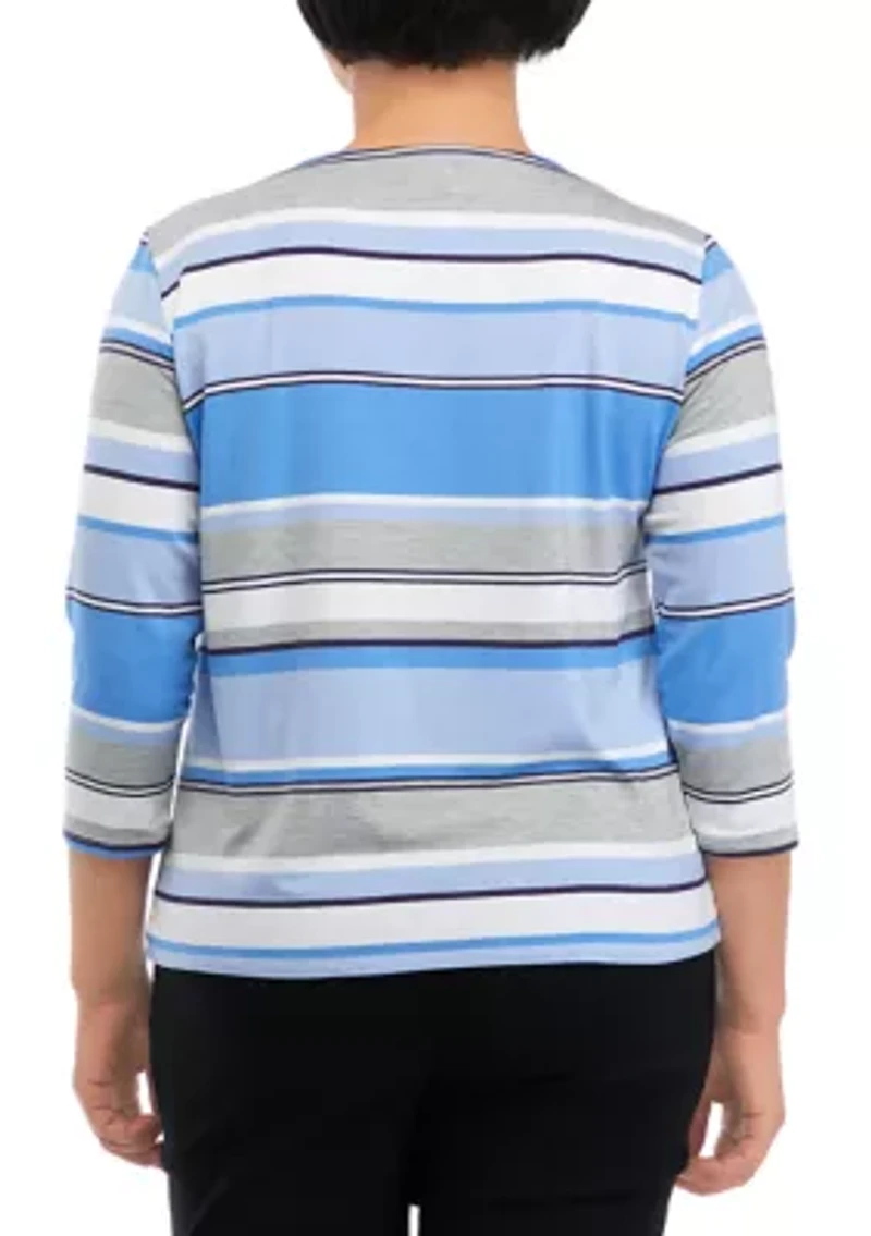 Petite Spliced Stripe Top with Necklace