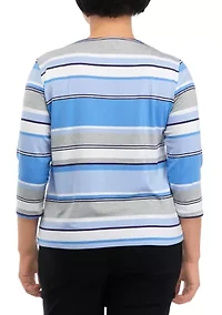 Petite Spliced Stripe Top with Necklace