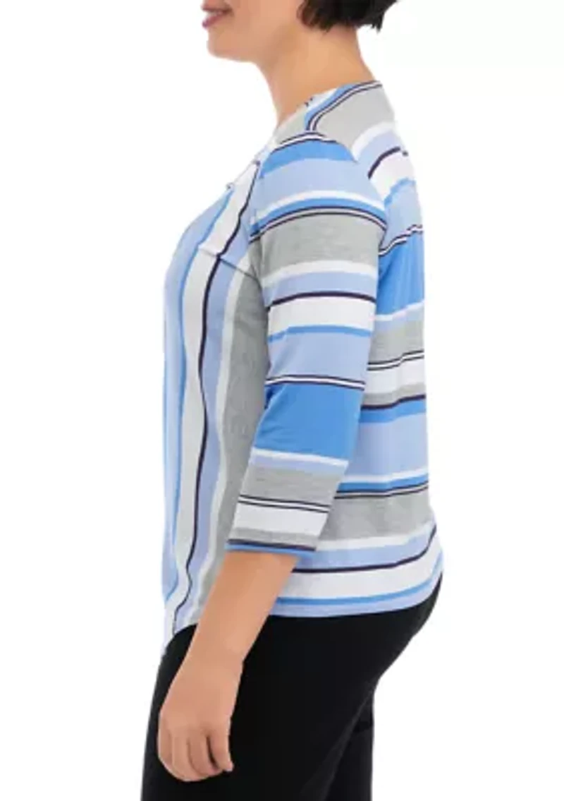 Petite Spliced Stripe Top with Necklace