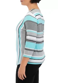 Petite Spliced Stripe Top with Necklace