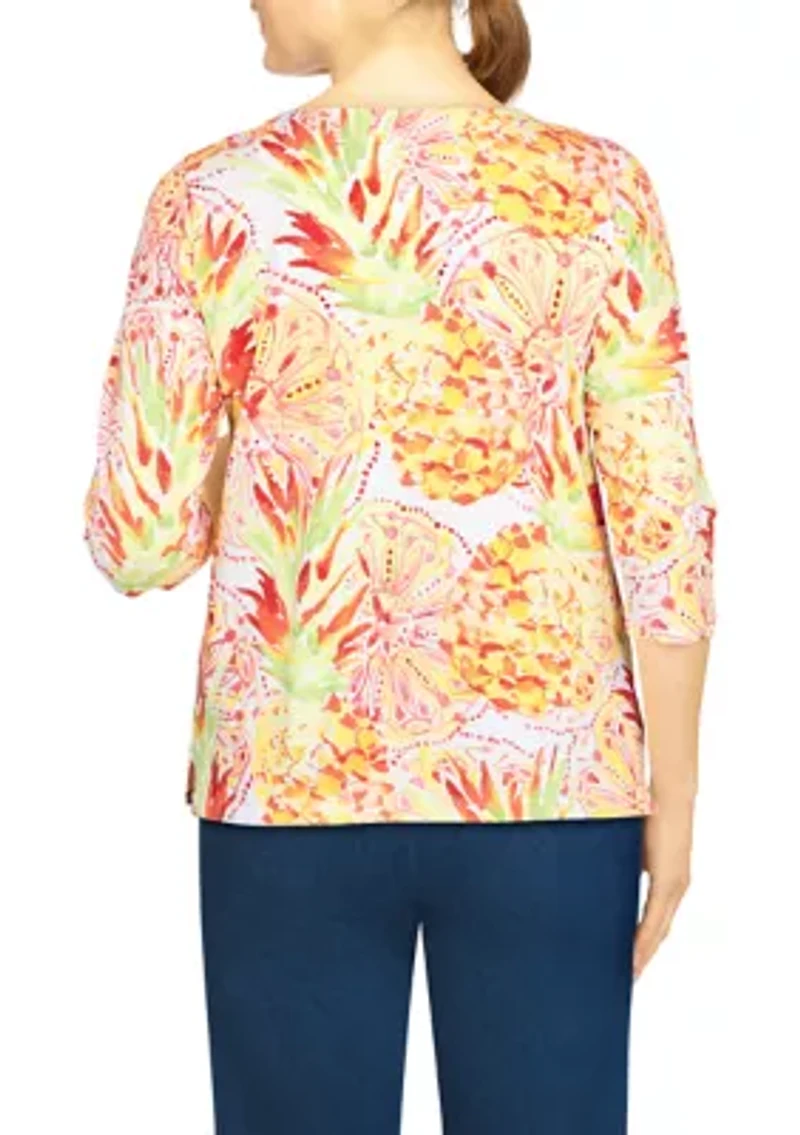 Petite Knit Tropical V-Neck T-Shirt