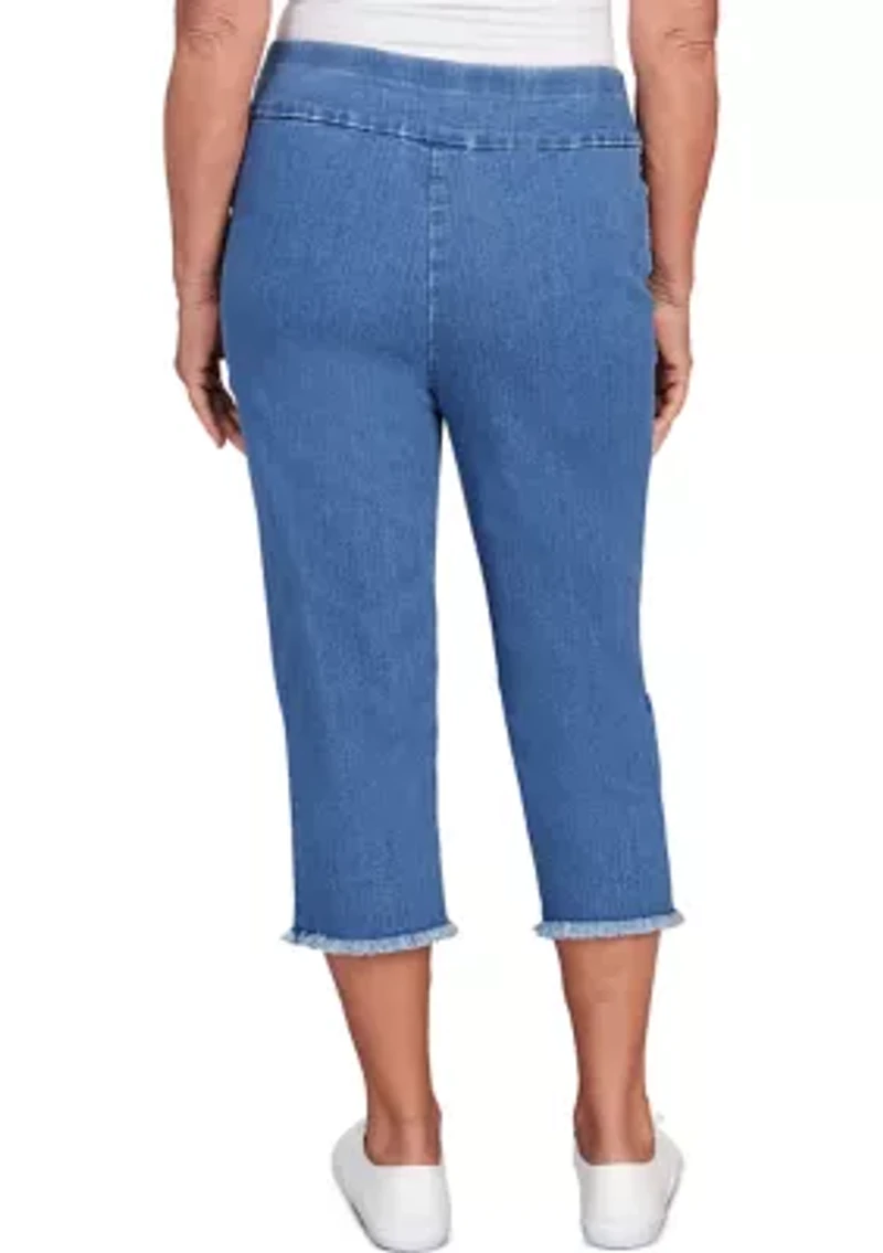 Petite Classics Neutrals Denim Fringe Capri Pants