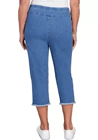 Petite Classics Neutrals Denim Fringe Capri Pants