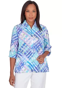 Petite Classics Brights Lattice Plaid Woven Button Down Top