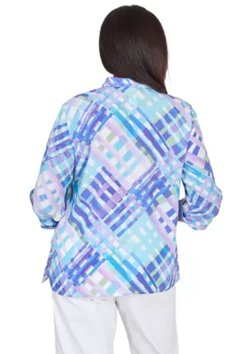 Petite Classics Brights Lattice Plaid Woven Button Down Top
