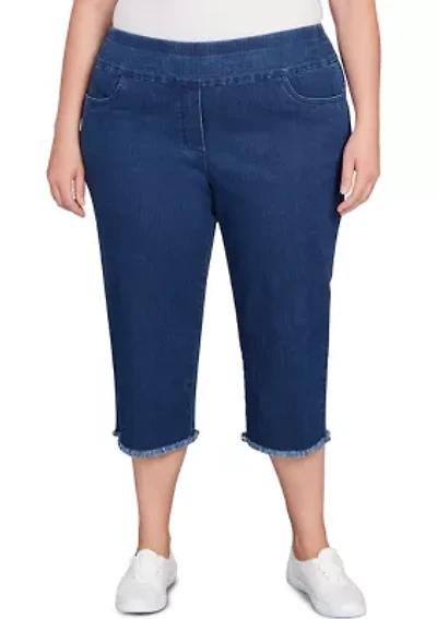 Plus Classics Denim Fringe Capri Pants