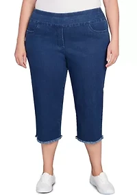 Plus Classics Denim Fringe Capri Pants