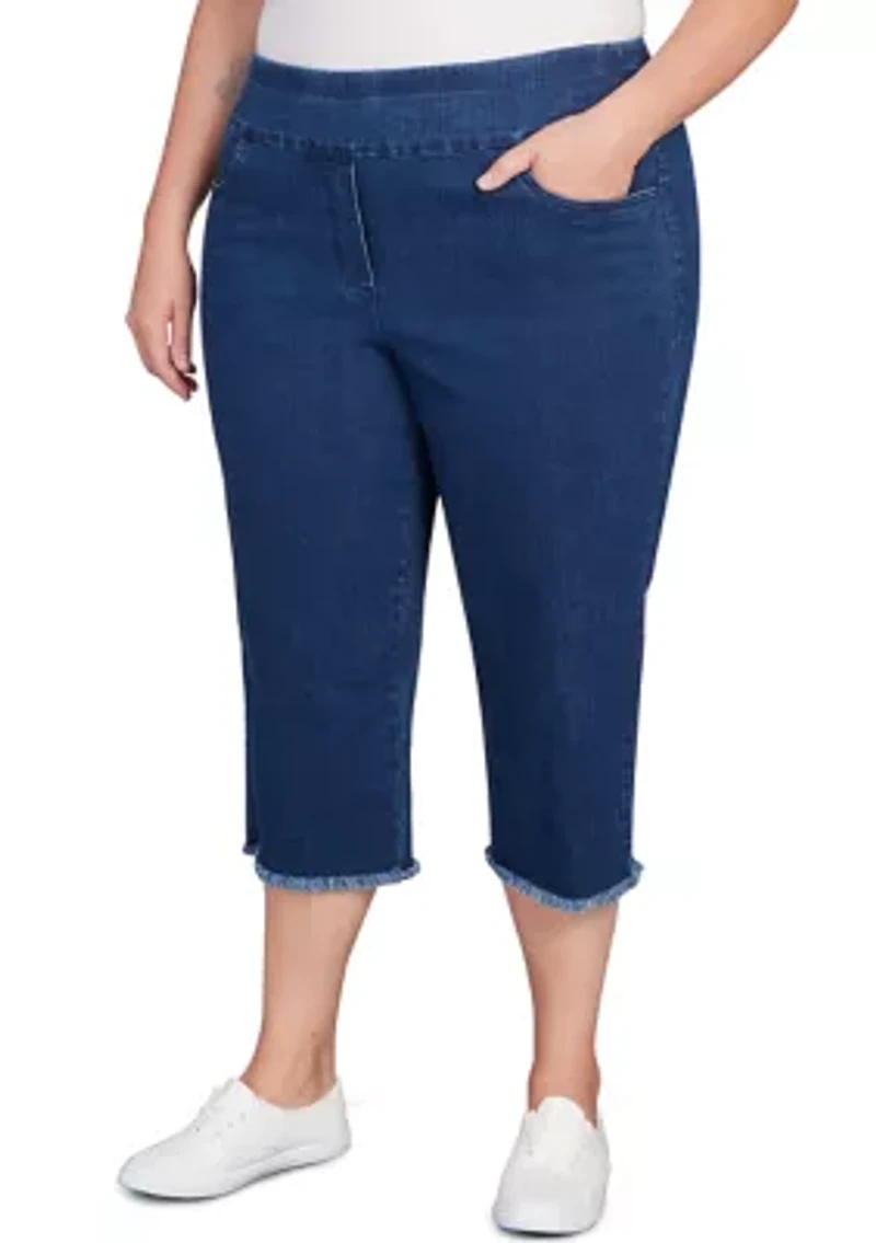 Plus Classics Denim Fringe Capri Pants