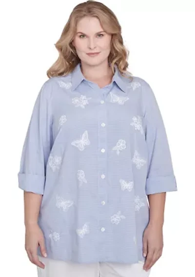 Plus Classics Butterfly Stripe Button Up Top