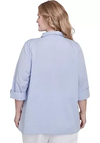 Plus Classics Butterfly Stripe Button Up Top
