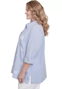 Plus Classics Butterfly Stripe Button Up Top