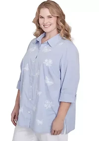 Plus Classics Butterfly Stripe Button Up Top