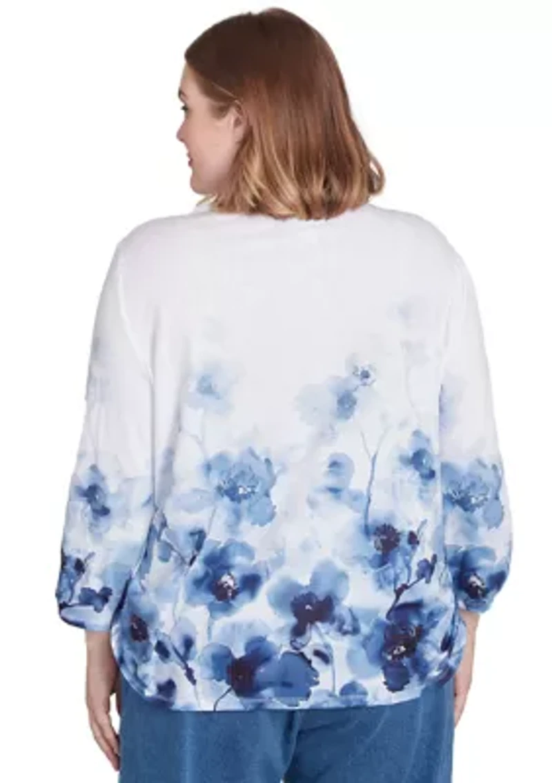 Plus Classics Floral Border Printed Top