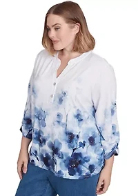 Plus Classics Floral Border Printed Top