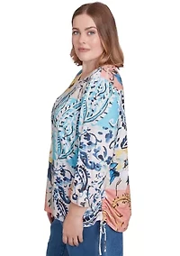 Plus Classics Batik Floral Patch Printed Top