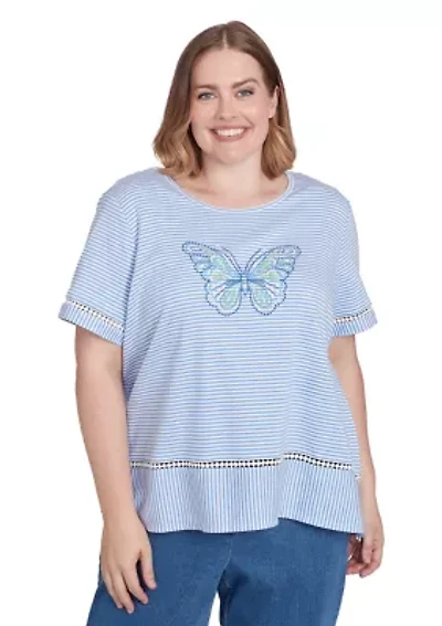 Plus Butterfly Stripe Top