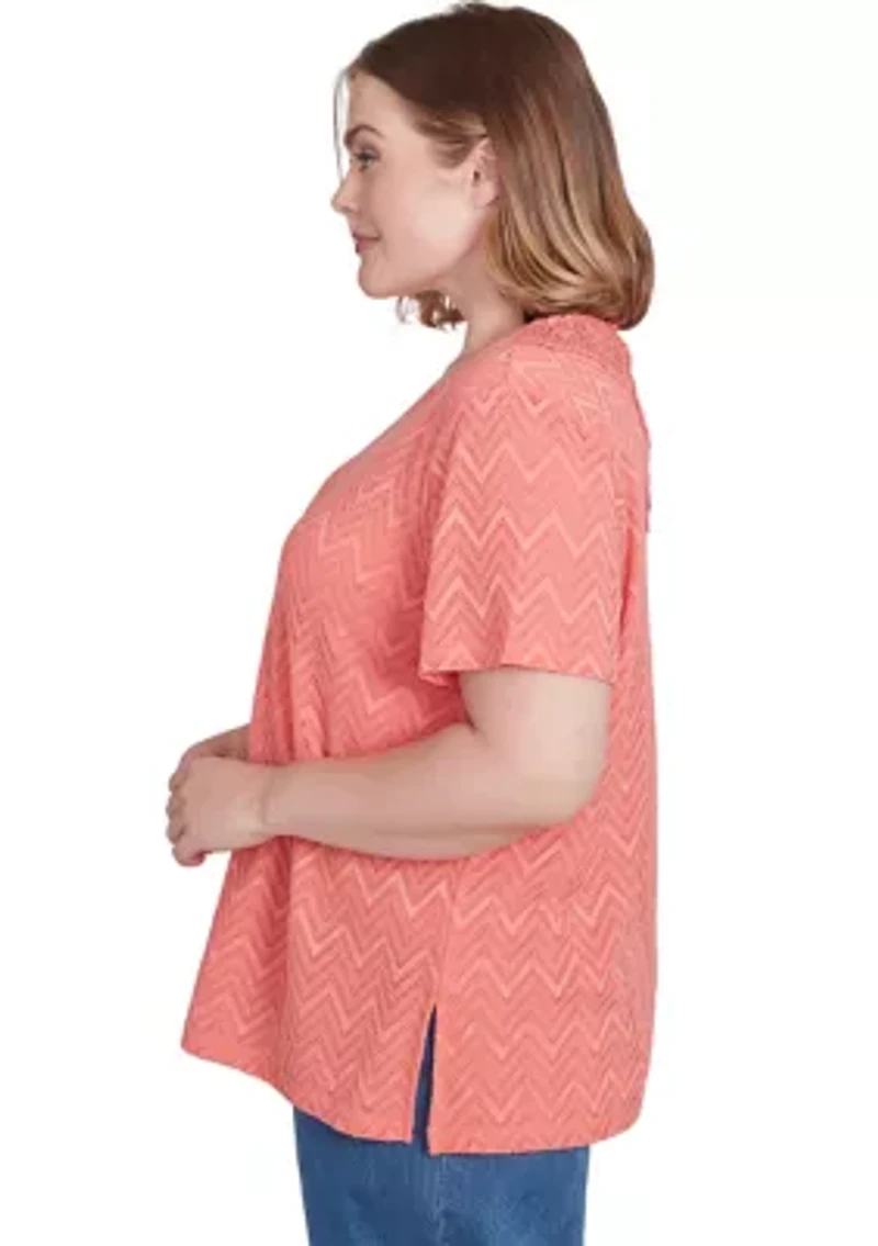 Plus Classics Chevron Texture with Back Lace Top