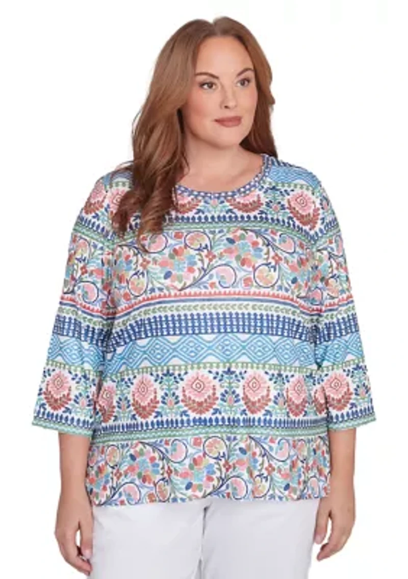 Plus Classics Scroll Geometric Biadere Top