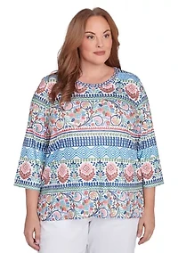 Plus Classics Scroll Geometric Biadere Top