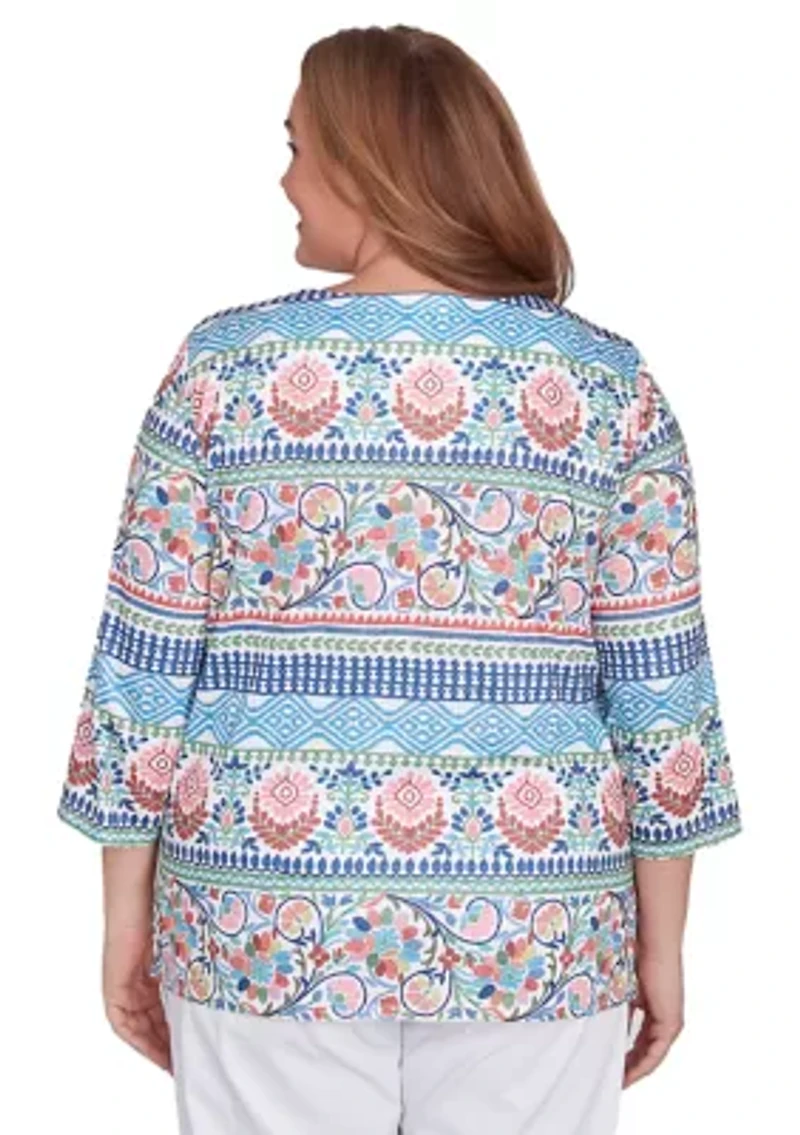 Plus Classics Scroll Geometric Biadere Top