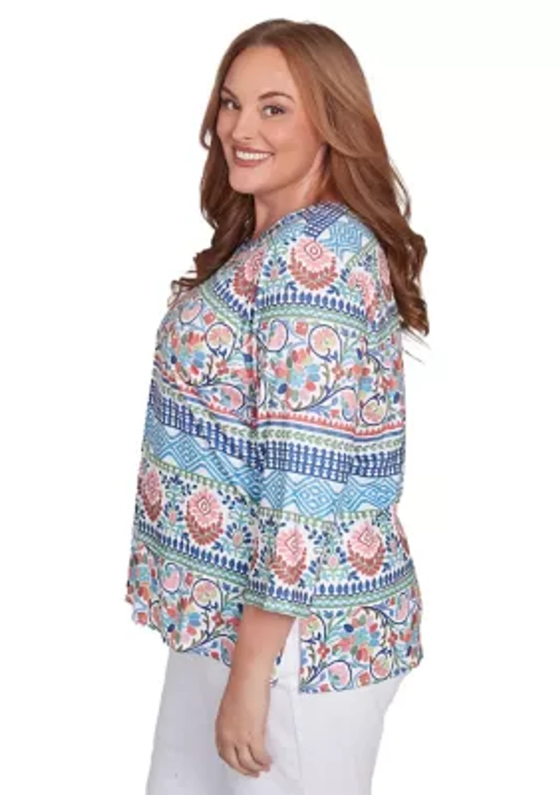 Plus Classics Scroll Geometric Biadere Top
