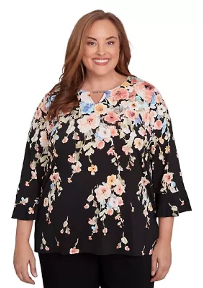 Plus Classics Falling Flowers Top