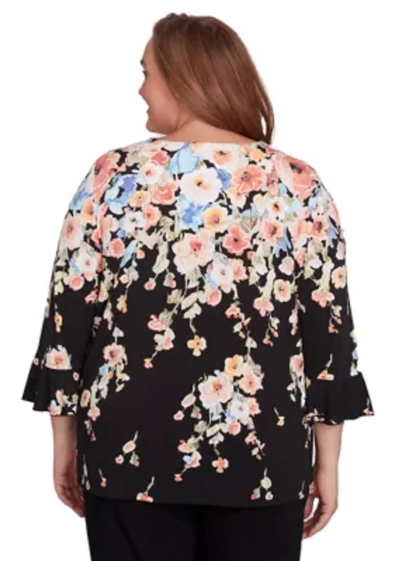 Plus Classics Falling Flowers Top
