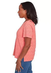 Petite Classics Chevron Texture Top with Back Lace