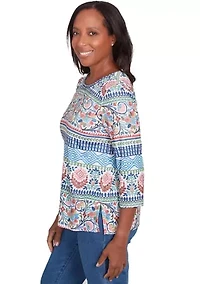 Petite Classics Scroll Geometric Biadere Top