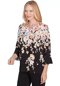 Petite 3/4 Sleeve Falling Flowers Knit Top