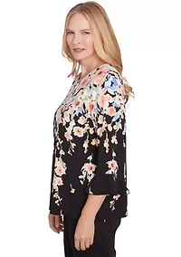 Petite 3/4 Sleeve Falling Flowers Knit Top