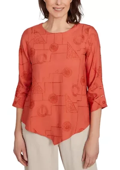 Women's Copper Canyon Metallic Geometric Embroidery Top
